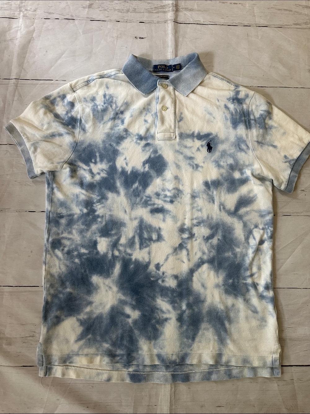 Polo by Ralph Lauren Light Blue & White Tie-Dye pique Polo medium